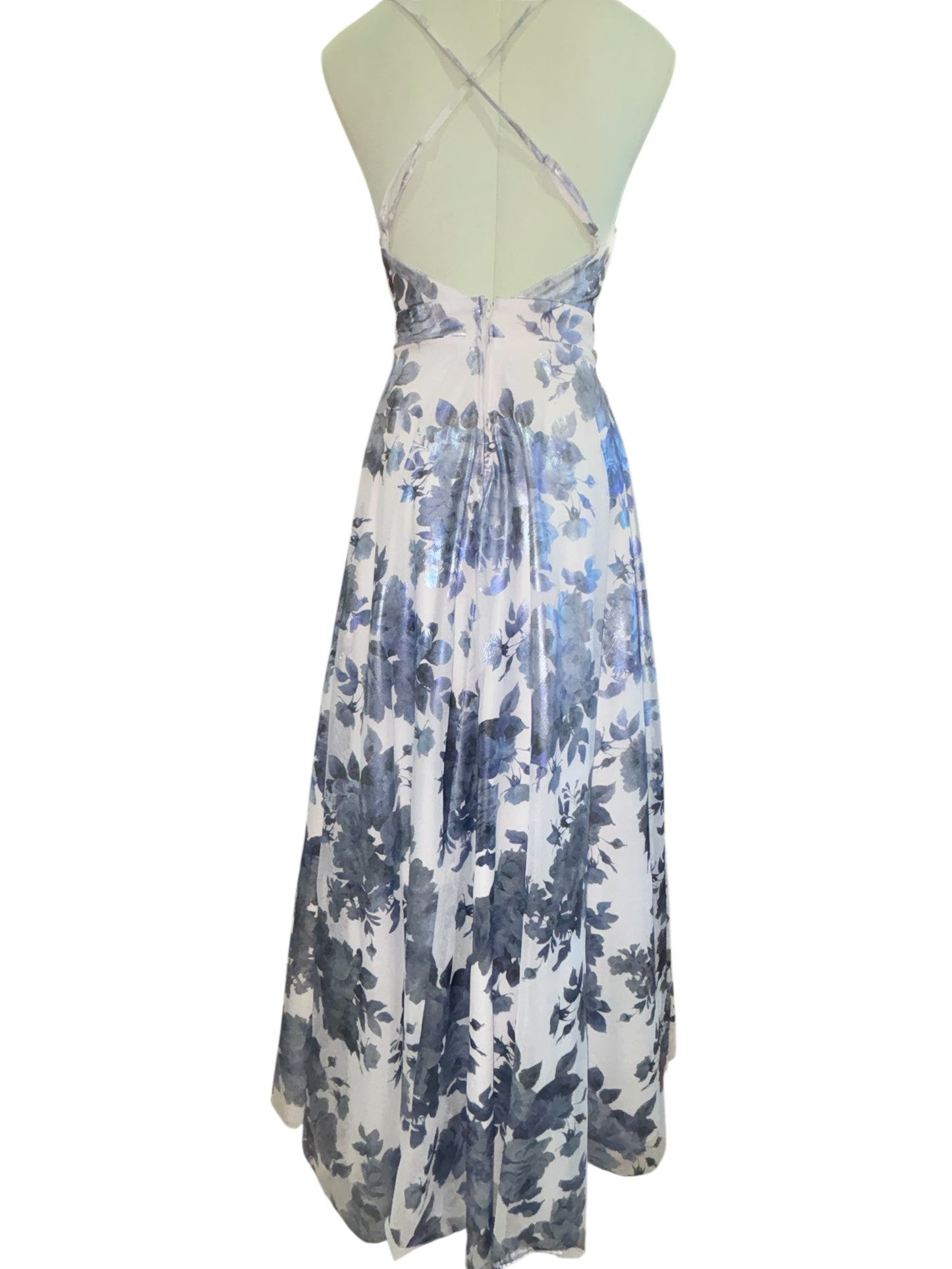 City Vibe Blue & Silver Floral Maxi Dress – Size 3
