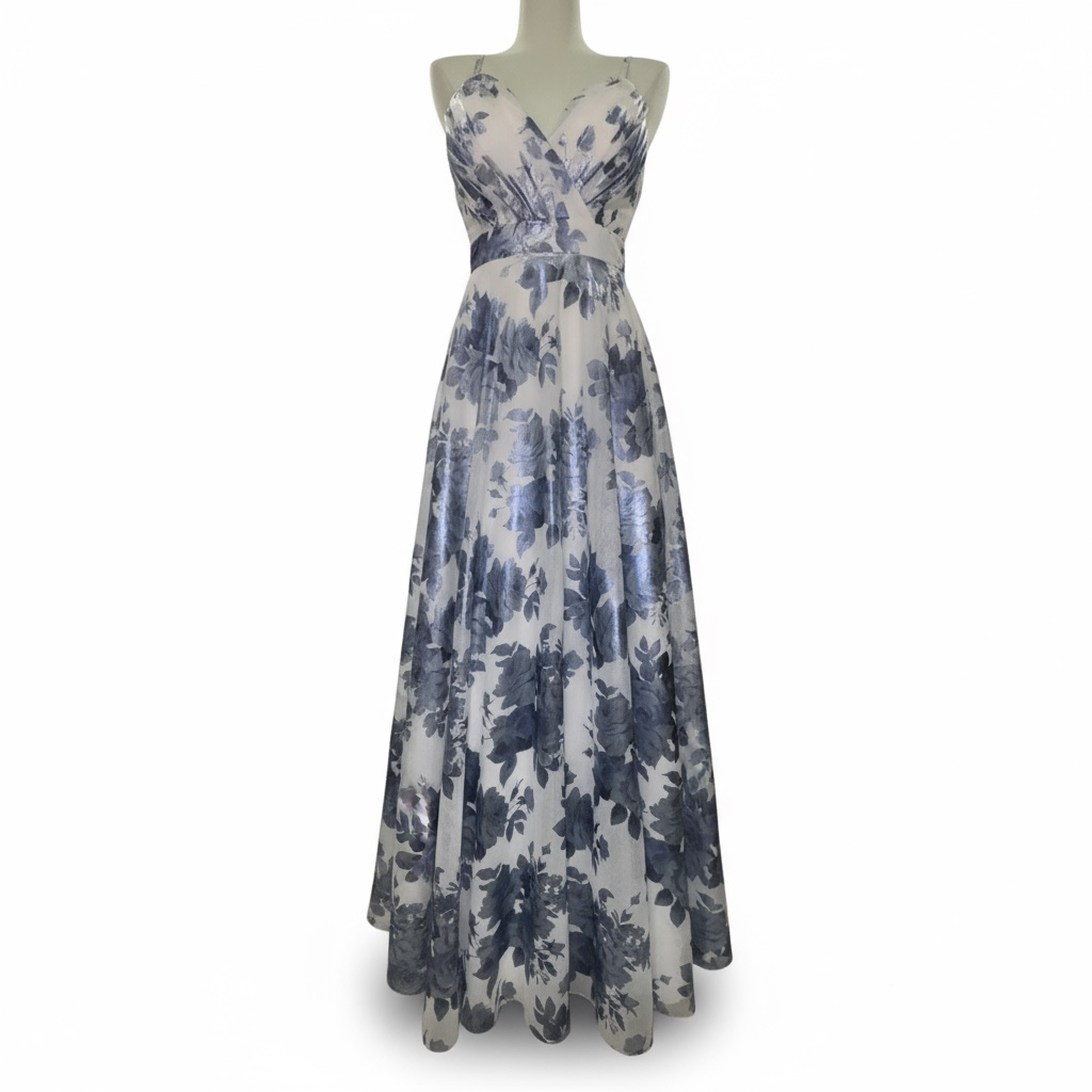 City Vibe Blue & Silver Floral Maxi Dress – Size 3