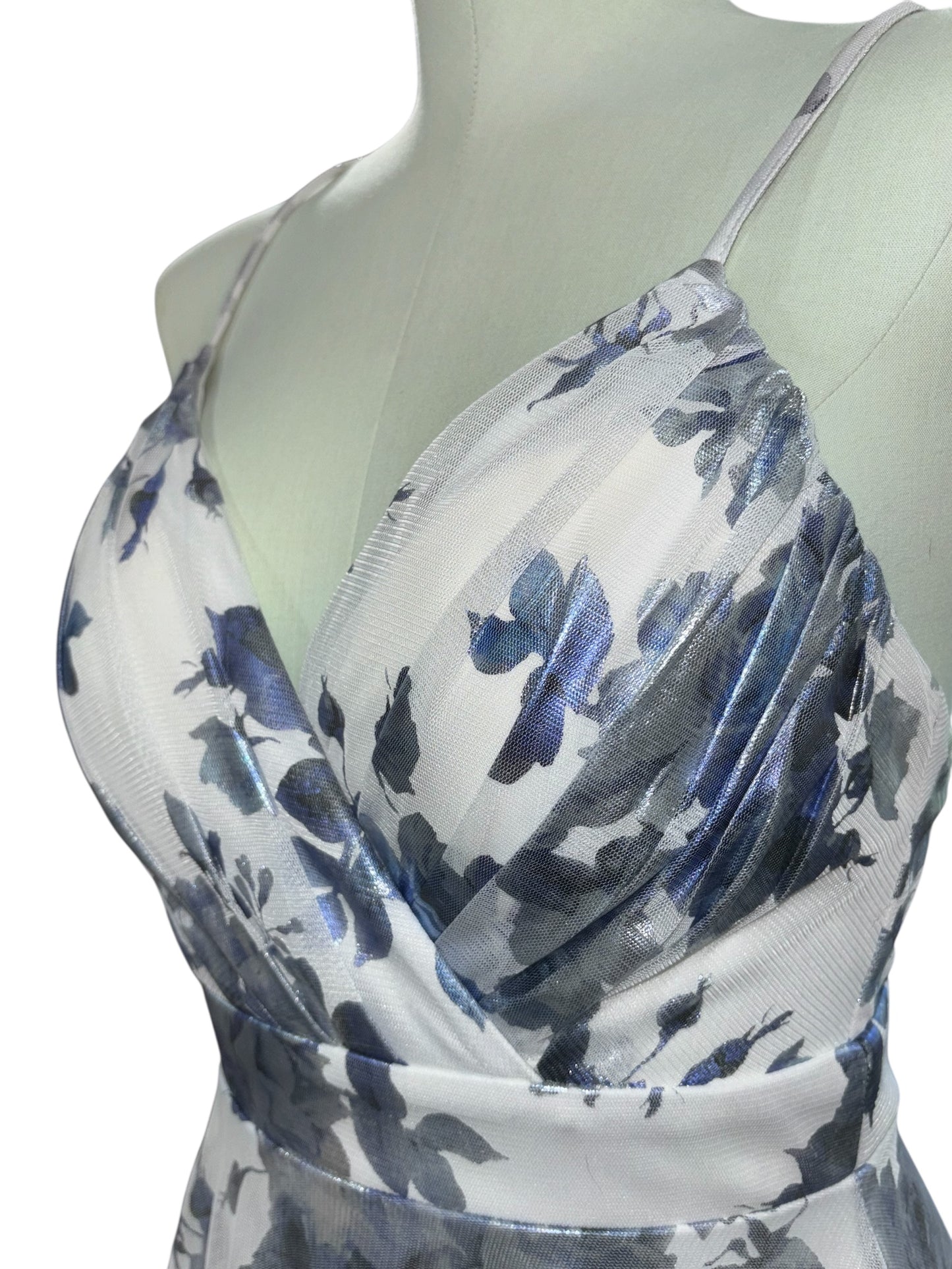 City Vibe Blue & Silver Floral Maxi Dress – Size 3