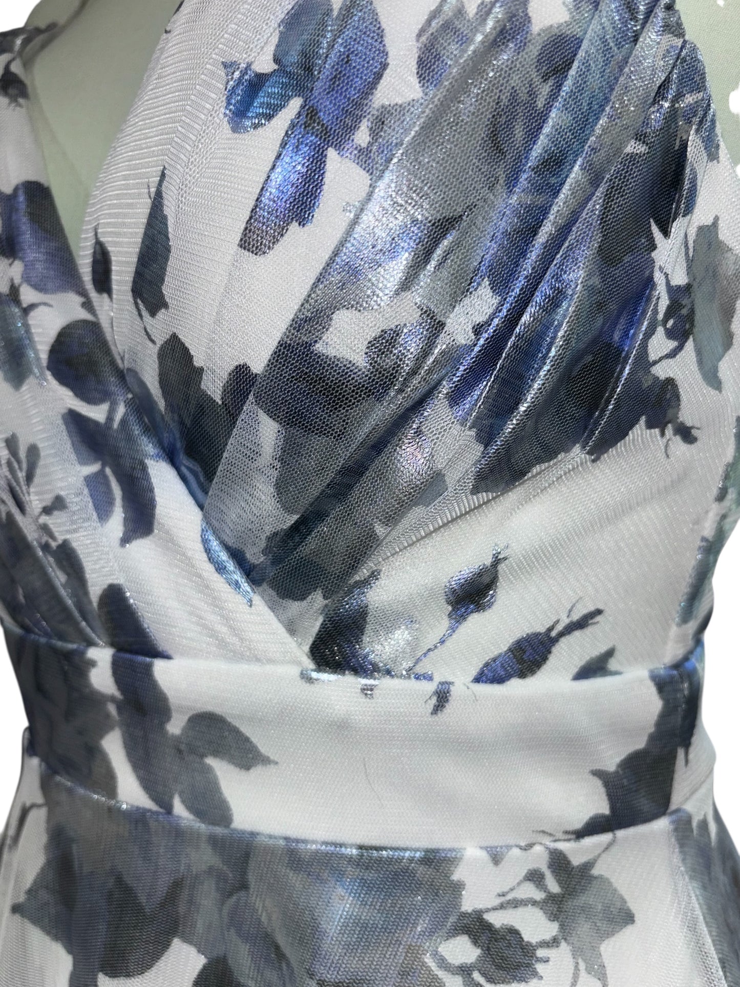 City Vibe Blue & Silver Floral Maxi Dress – Size 3