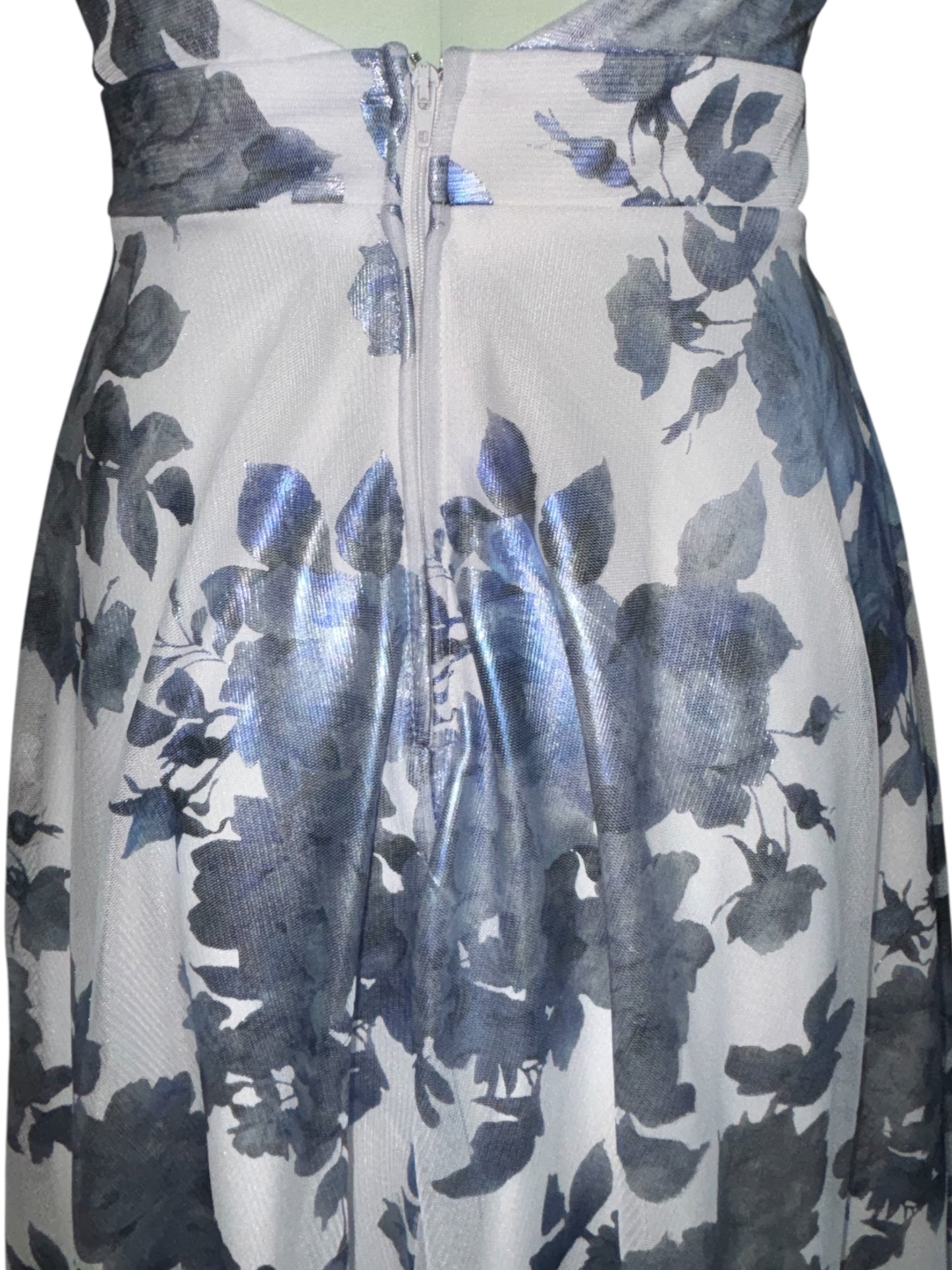 City Vibe Blue & Silver Floral Maxi Dress – Size 3