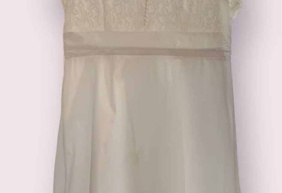 Ivory Lace Cap Sleeve Tea Length Dress, Size 3X