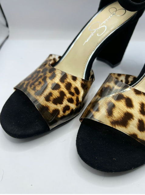 Jessica Simpson Leopard Print Black Suede Heels (Size 8)