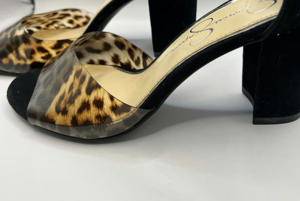 Jessica Simpson Leopard Print Black Suede Heels (Size 8)