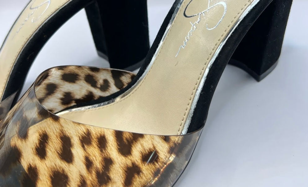 Jessica Simpson Leopard Print Black Suede Heels (Size 8)