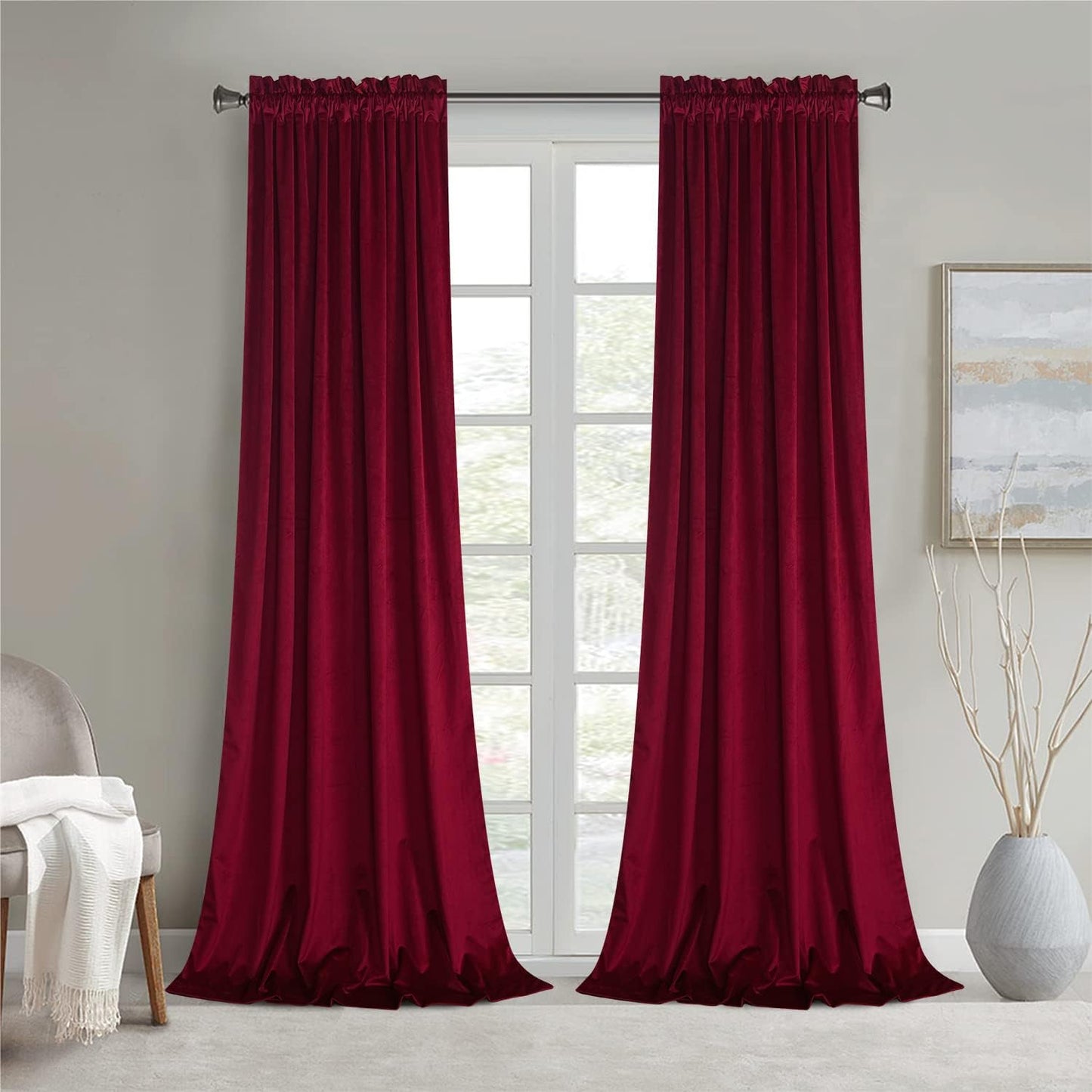 Scarlet Red Velvet Curtains – Elegant Room Darkening Drapes (Pair)