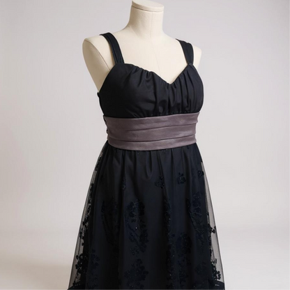 BCX Black & Gray Cocktail Dress with Velvet Waistband – Size L