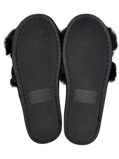 BEBE Faux Fur Foam Slippers - Black & Rhinestones