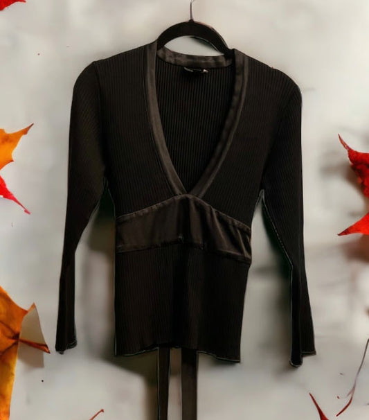 BEBE Deep V Neckline Blouse (Size L)