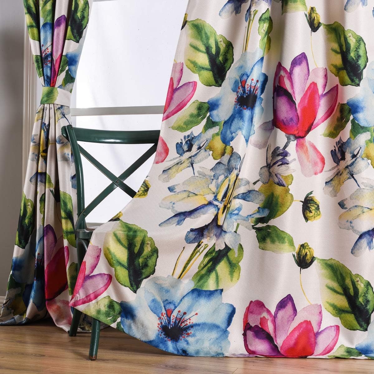 Colorful Flower Curtain Printed (Floral Print Curtain 2 Pieces)