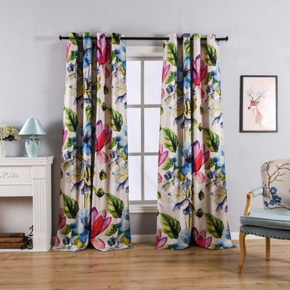 Colorful Flower Curtain Printed (Floral Print Curtain 2 Pieces)