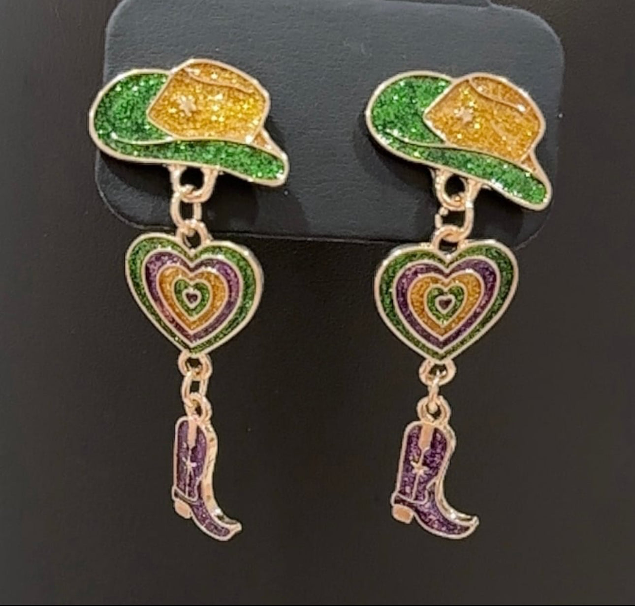 Cowgirl Glitter Earrings – Mardi Gras Style!