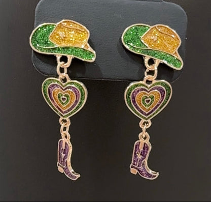 Cowgirl Glitter Earrings – Mardi Gras Style!