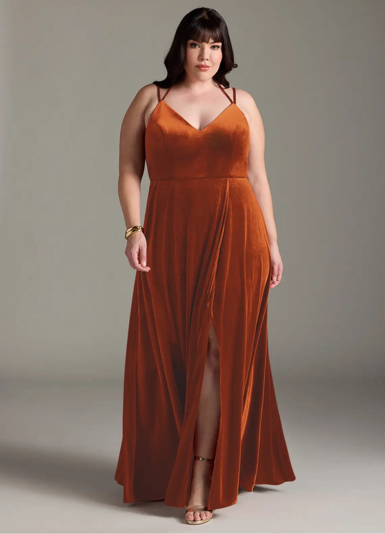 Azazie Sora Velvet A-Line Gown with Slit – Size A22
