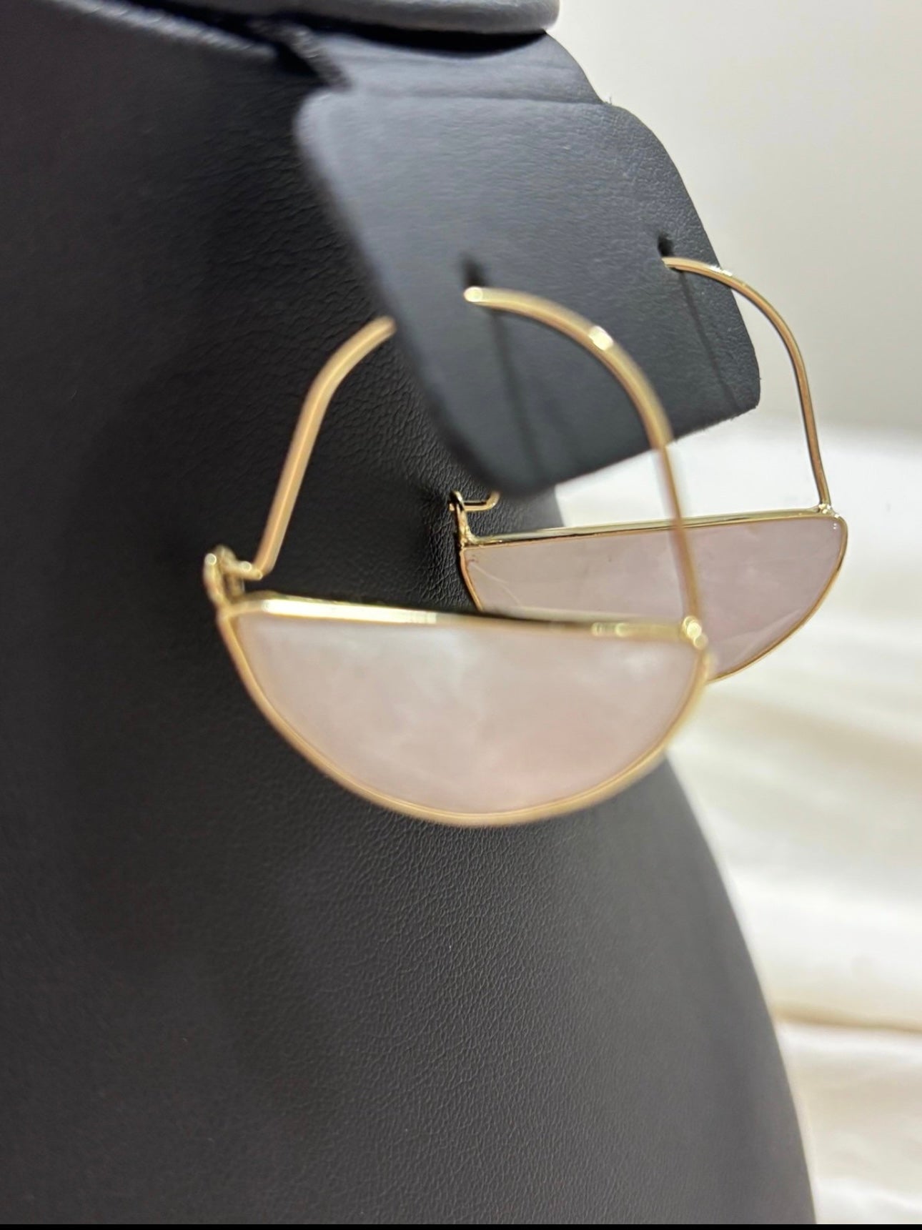 Rose Quartz Half-Moon Hoop Earrings