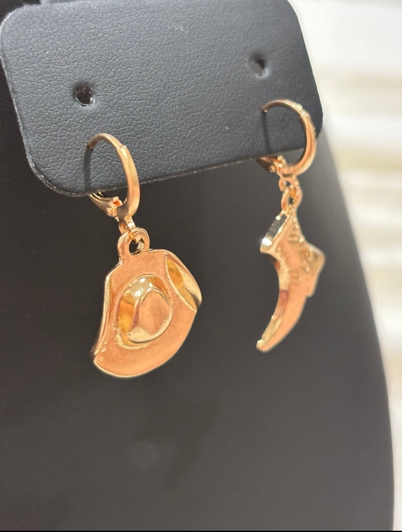 Gold Cowgirl Hat & Boot Earrings – Western Charm Duo