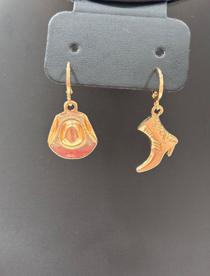 Gold Cowgirl Hat & Boot Earrings – Western Charm Duo