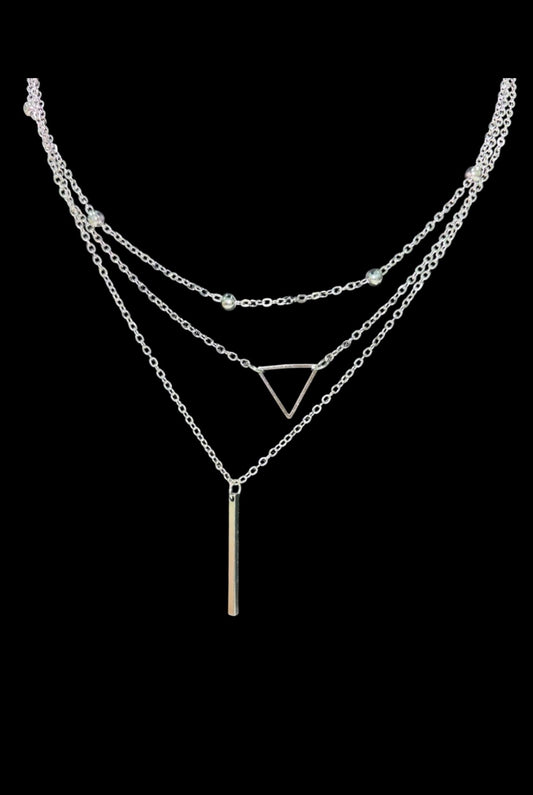Minimalist Silver Layered Necklace – Triangle & Bar Charm