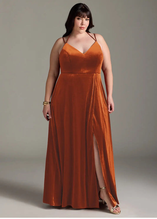 Azazie Sora Velvet A-Line Gown with Slit – Size A22