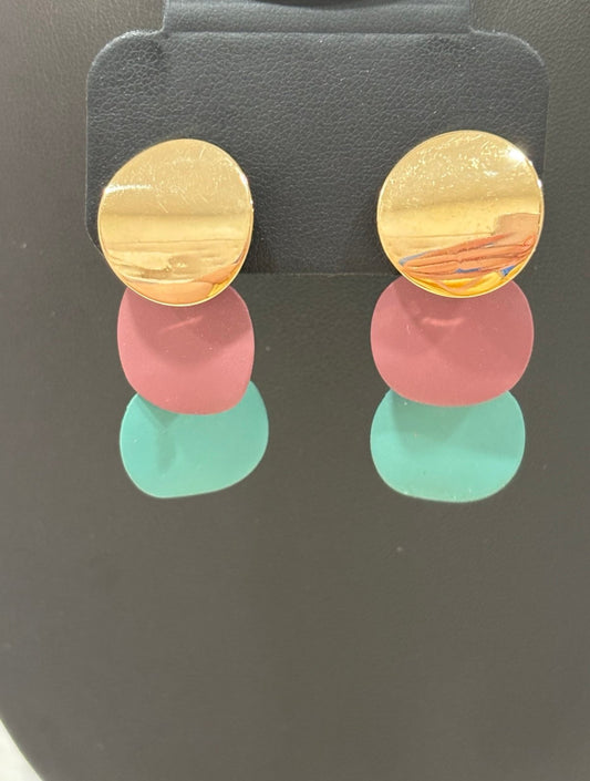Modern Petal Drop Earrings – Rose & Teal with Gold Studs | 2” Dangle Earrings