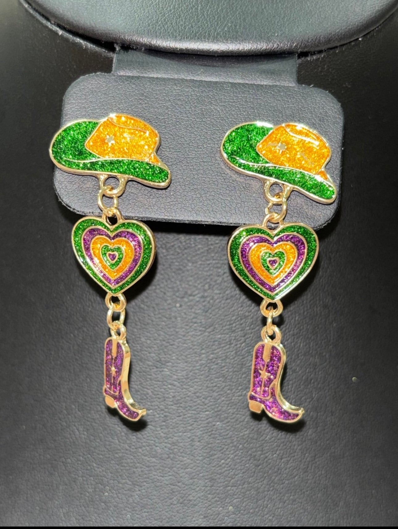 Cowgirl Glitter Earrings – Mardi Gras Style!