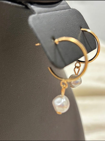 Golden Hour Pearl Hoop Earrings