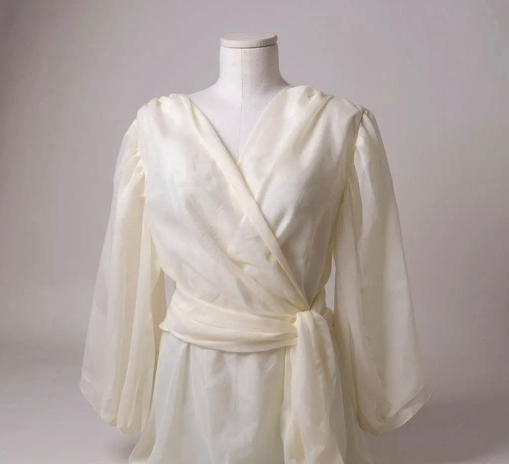 Handmade Ivory Organza Bridal Wrap Gown (Sheer Overlay Robe) XL