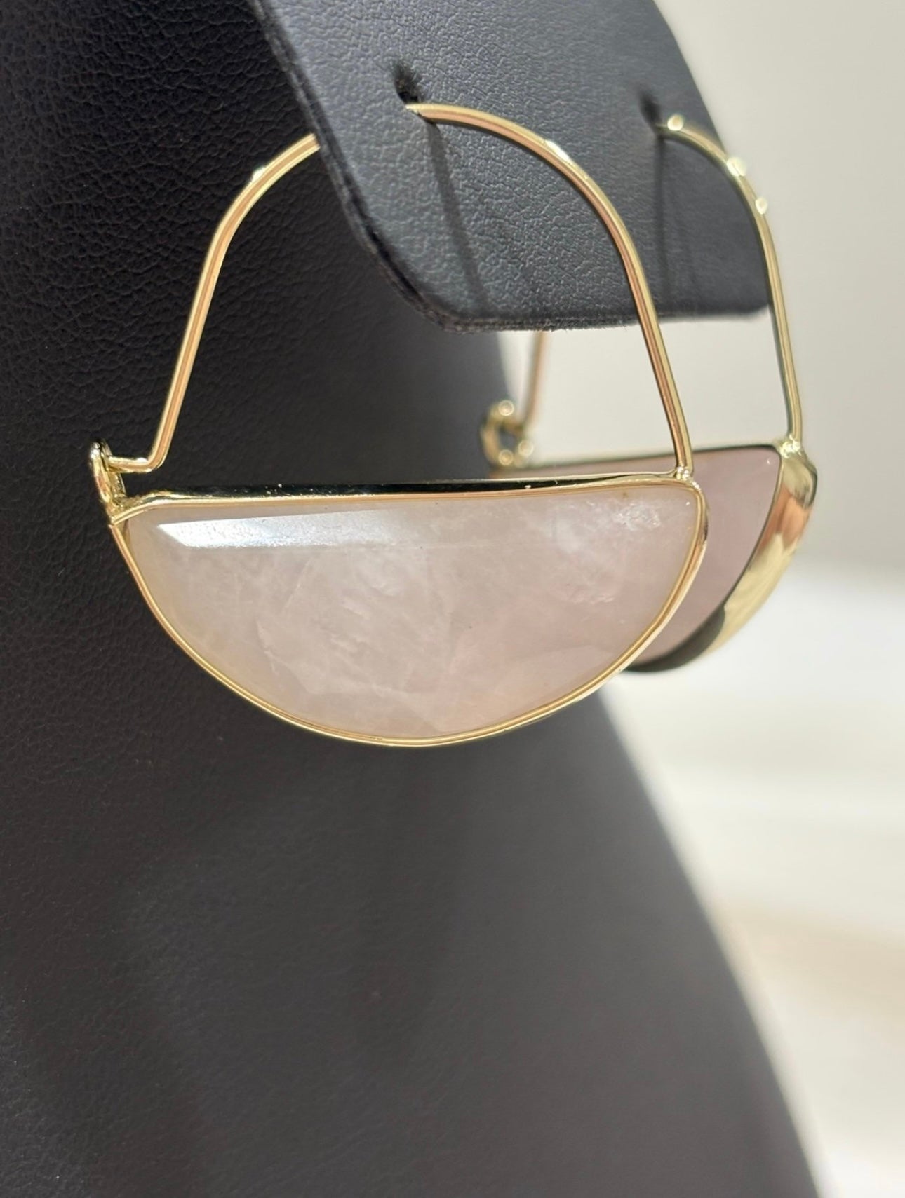 Rose Quartz Half-Moon Hoop Earrings