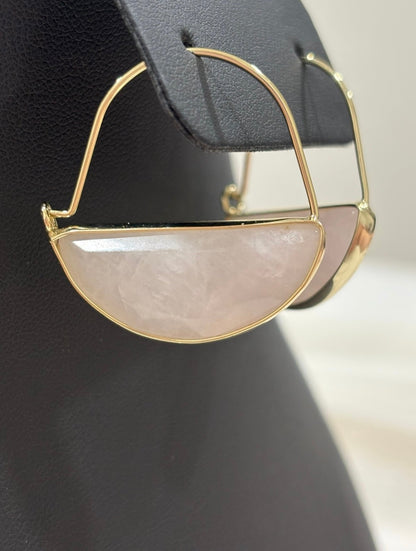 Rose Quartz Half-Moon Hoop Earrings