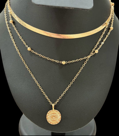 Sunburst Triple Layer Necklace Set