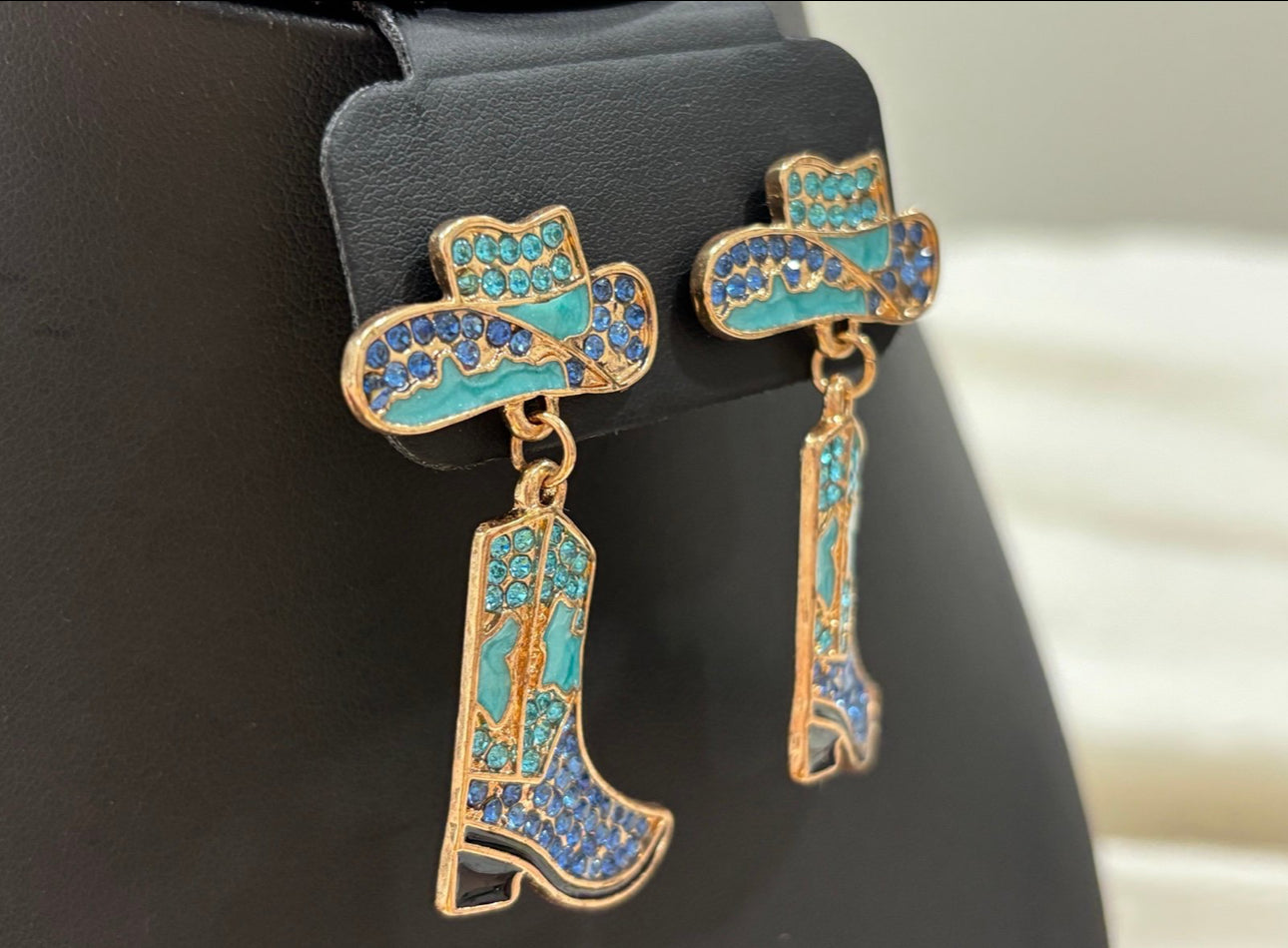 Rhinestone Rodeo – Western Boot & Hat Earrings