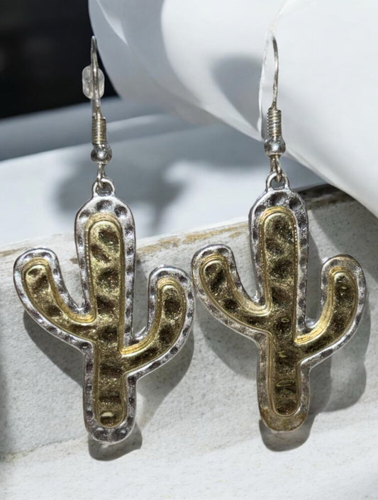 Desert Diva Cactus Earrings – Silver & Gold Plated