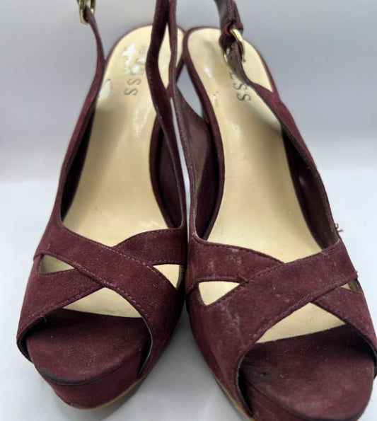 Guess Burgundy Suede Platform Heels (Size 8)