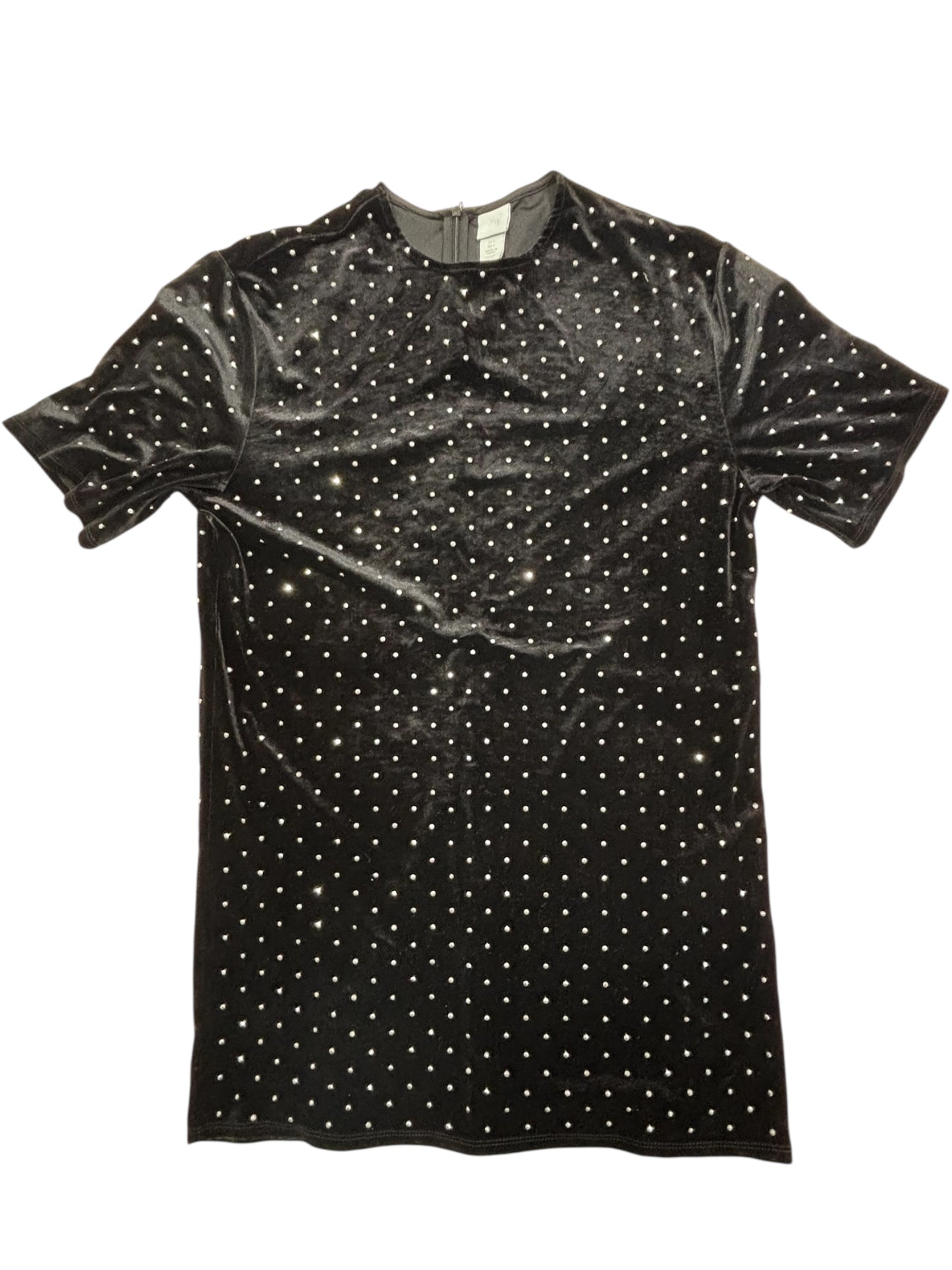 H&M Black Velvet Rhinestone Mini Dress – Size Small