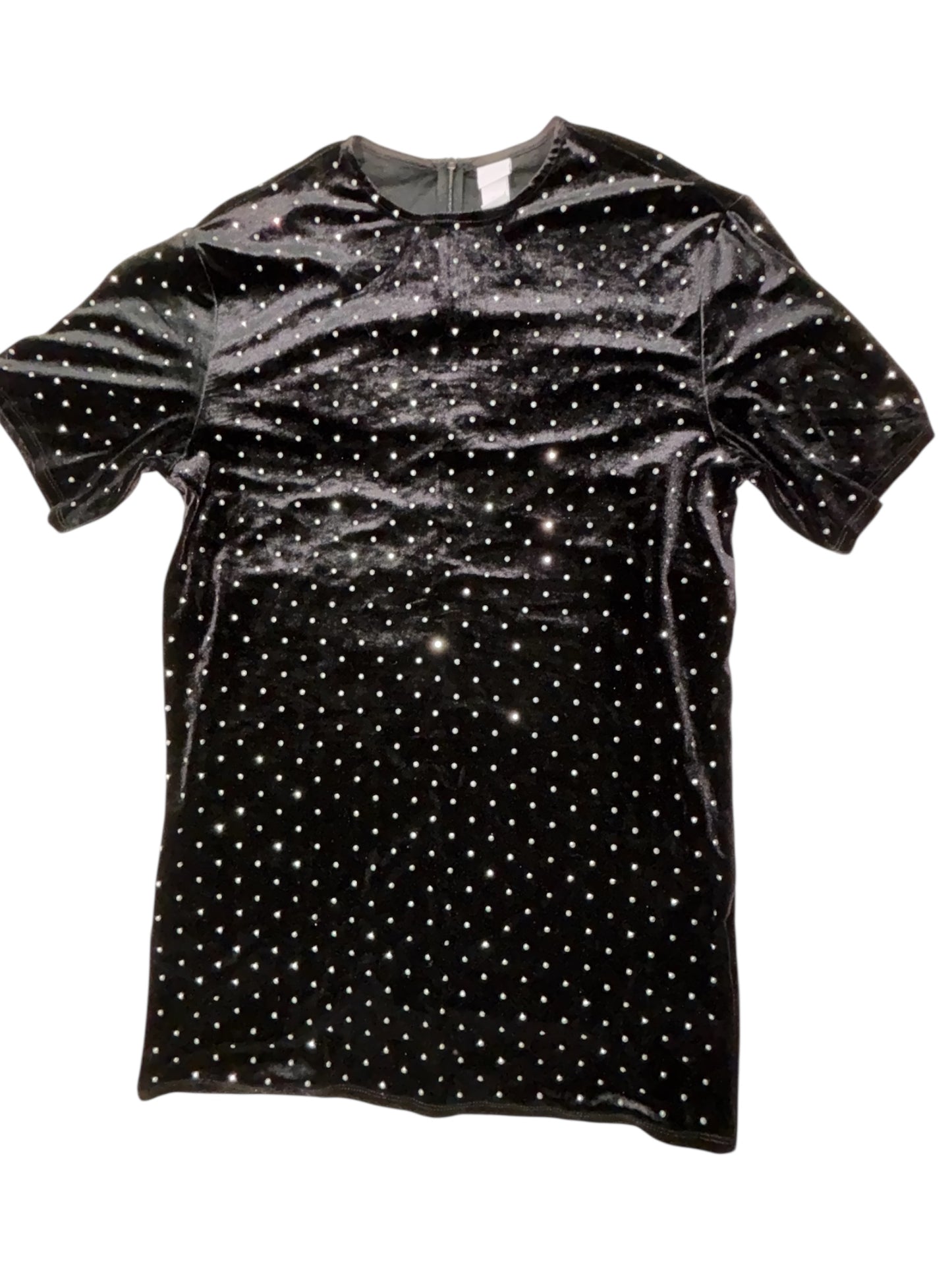 H&M Black Velvet Rhinestone Mini Dress – Size Small