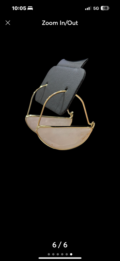 Rose Quartz Half-Moon Hoop Earrings