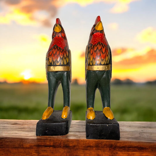 Hand-Carved Rooster Couple – Folk Art Figurines 