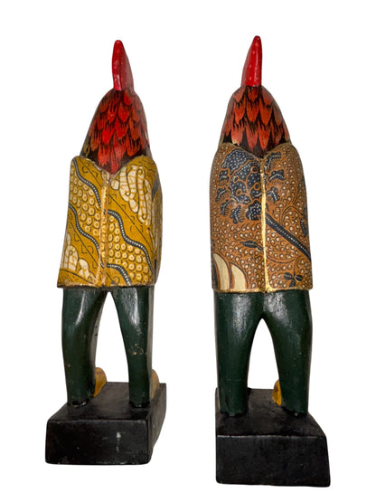 Hand-Carved Rooster Couple – Folk Art Figurines 
