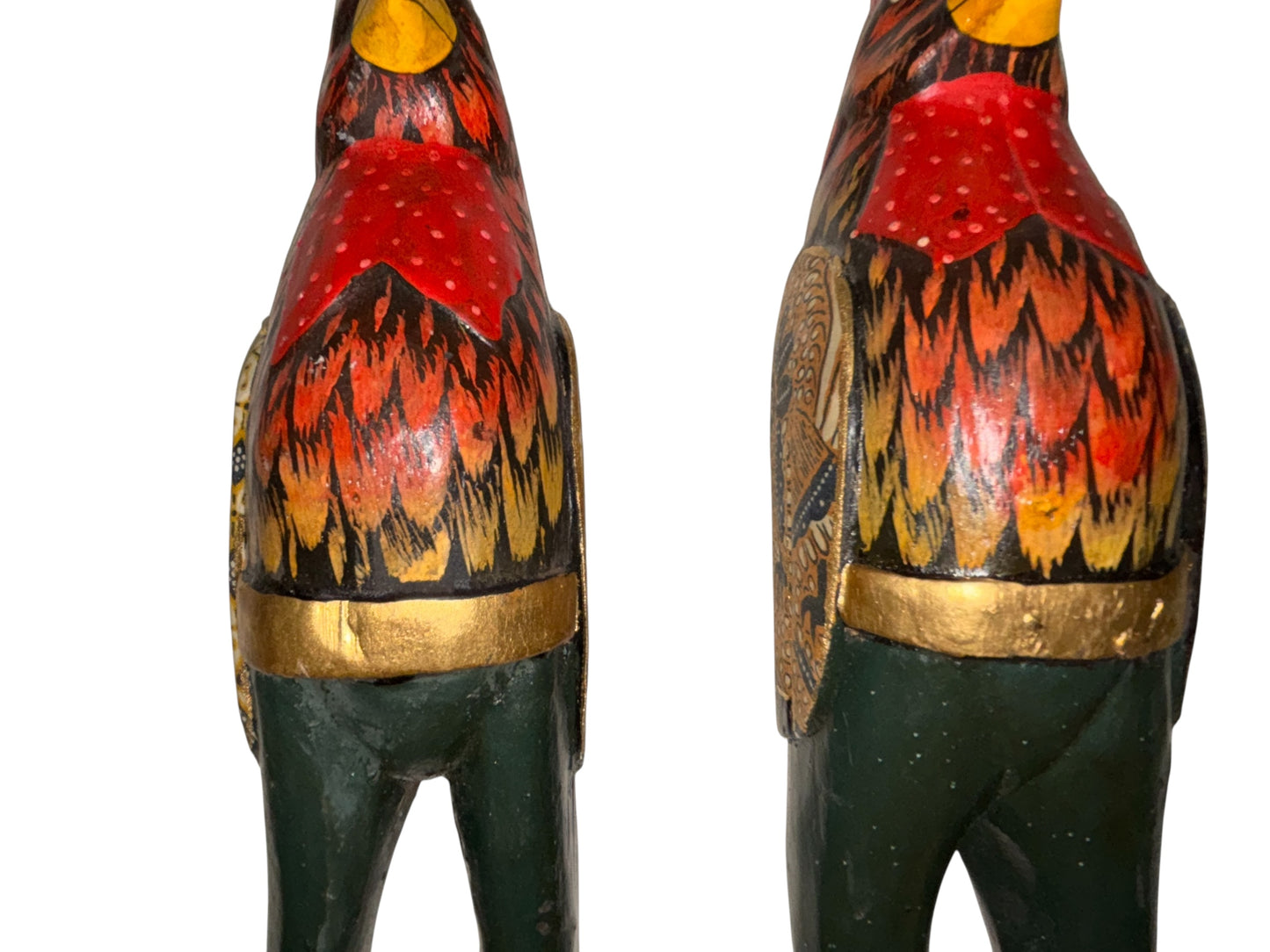 Hand-Carved Rooster Couple – Folk Art Figurines 