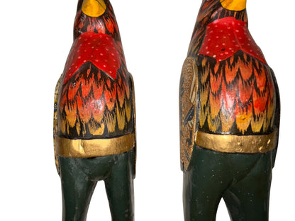 Hand-Carved Rooster Couple – Folk Art Figurines 