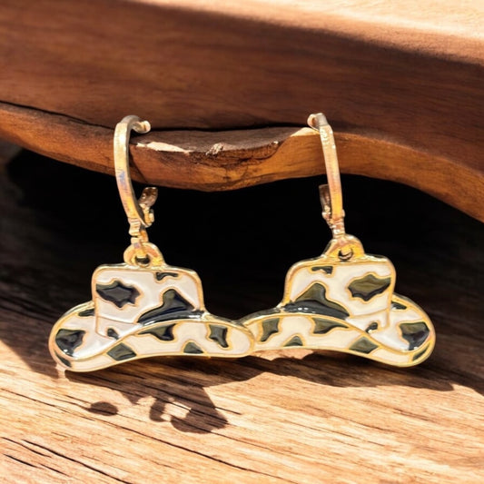 Cow Print Cowboy Hat Hoop Earrings