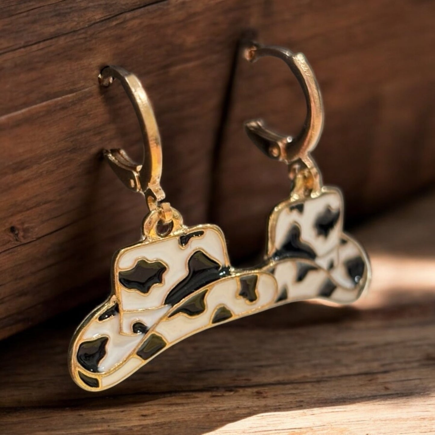 Cow Print Cowboy Hat Hoop Earrings