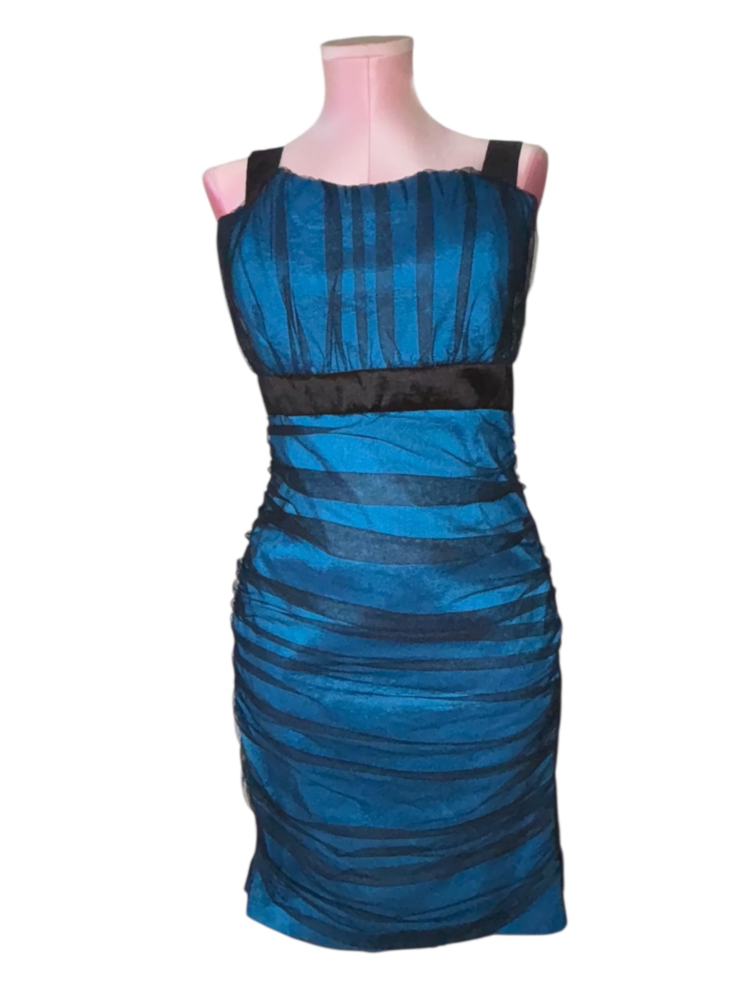 Teal & Black Sheer Ruched Cocktail Dress – Size 2XL
