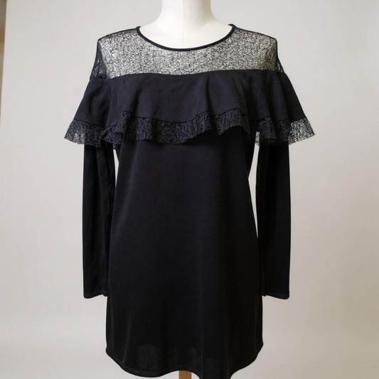 Black Lace Yoke Ruffle Dress – Timeless Elegance with a Hint of Drama