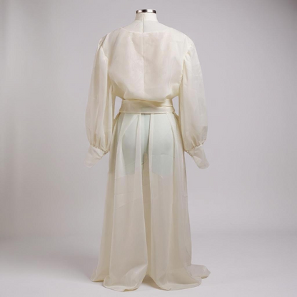 Handmade Ivory Organza Bridal Wrap Gown (Sheer Overlay Robe) XL