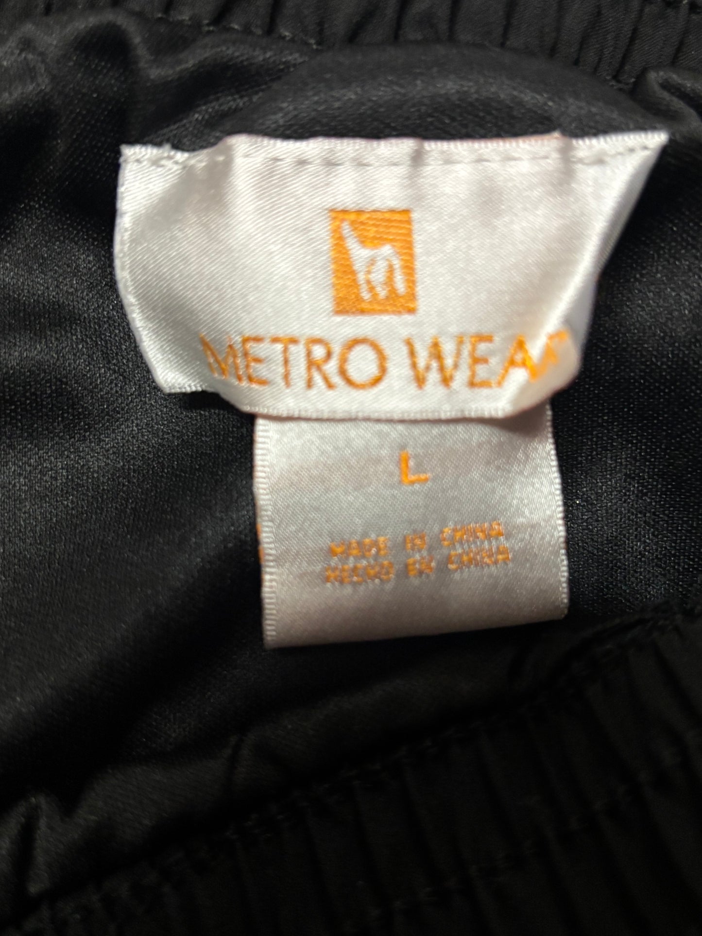 Metro Wear Black Pleated Midi Skirt – Sheer Overlay, Gold Zipper Accents (Size L)