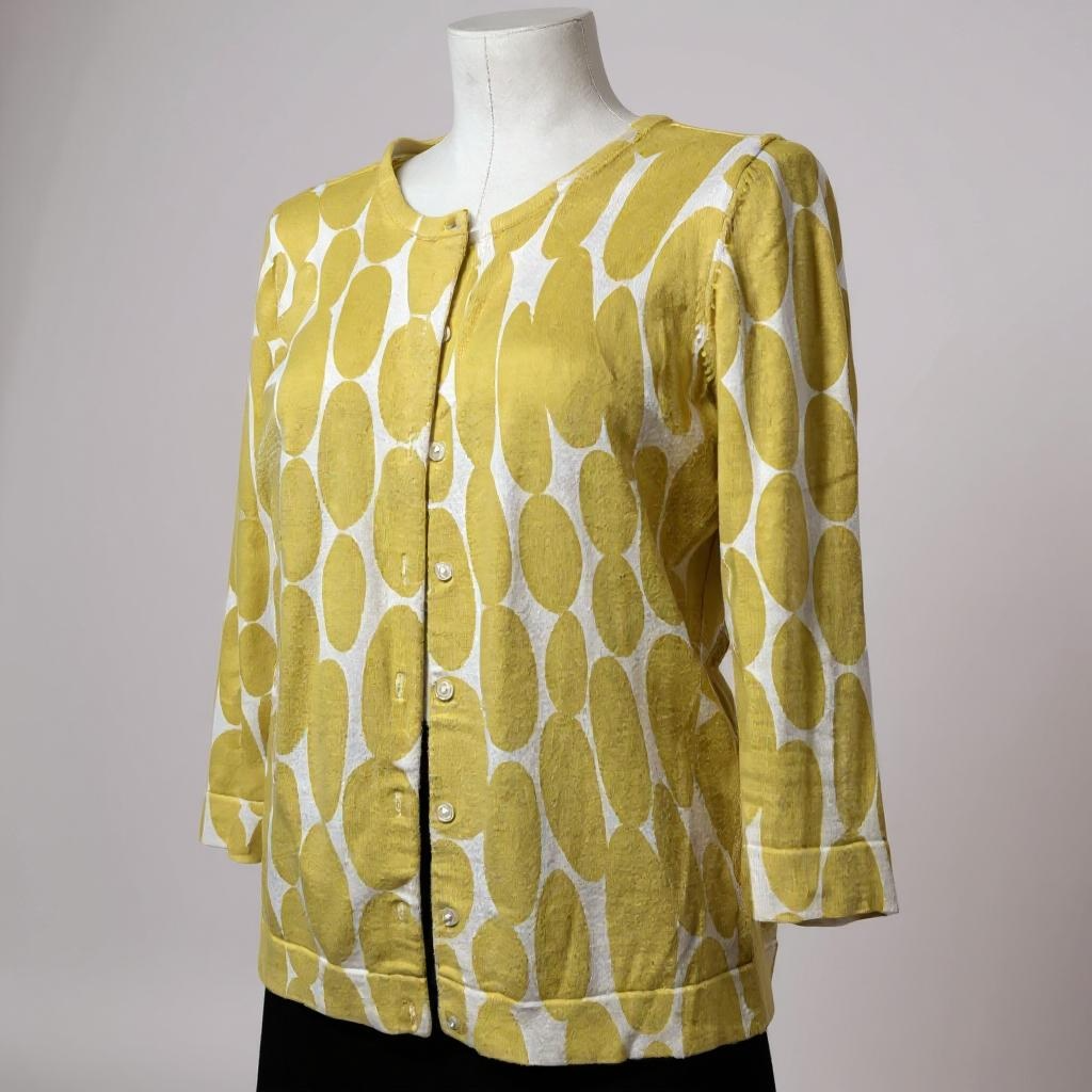 Ann Taylor Mustard Yellow Oval Dot Cardigan – Size L