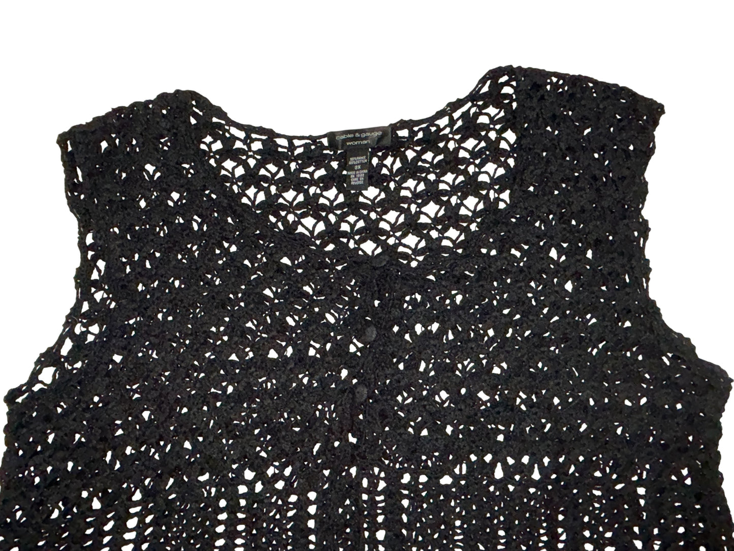 Cable & Gauge Black Crochet Sleeveless Top – Size 3X
