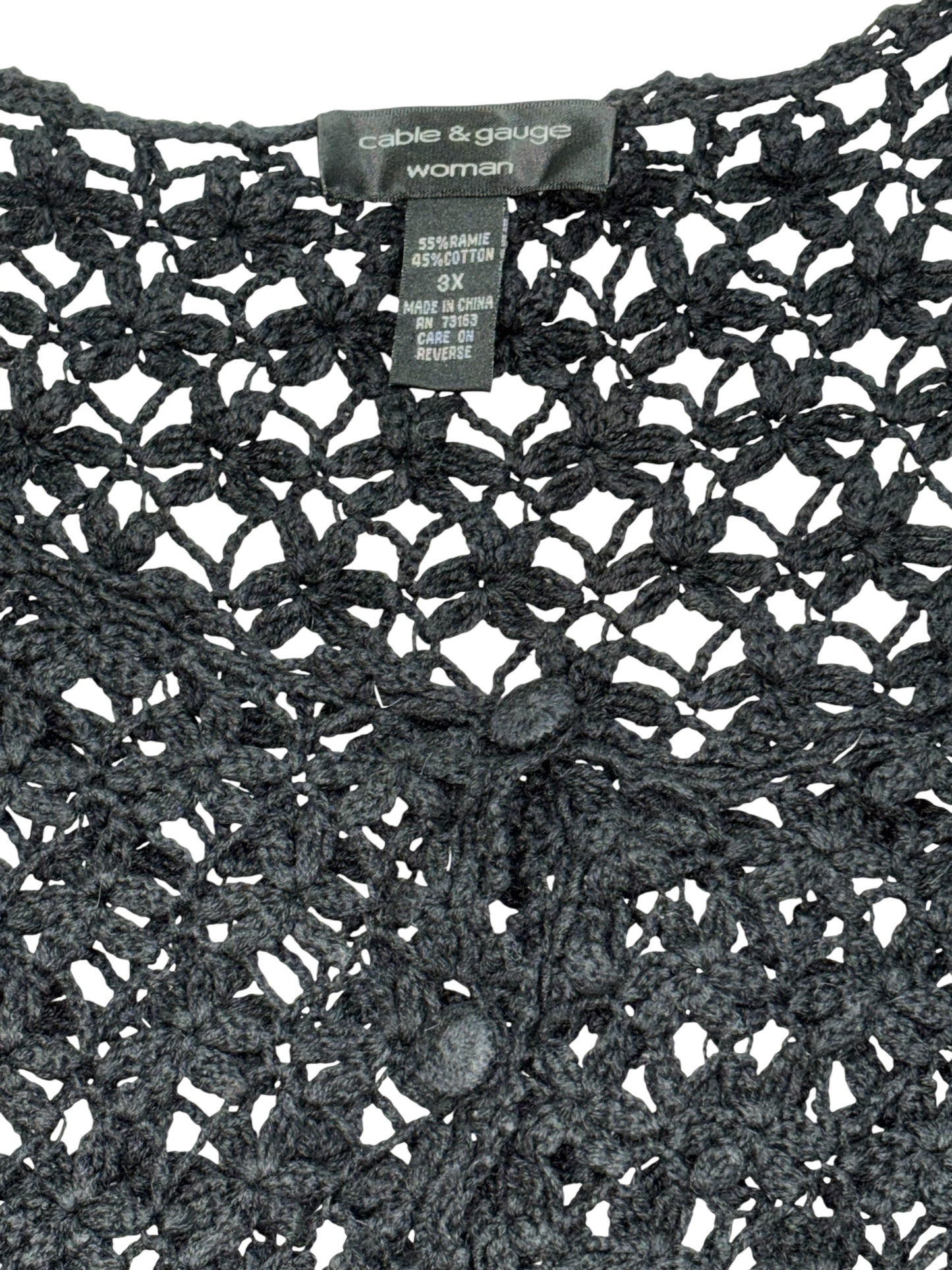 Cable & Gauge Black Crochet Sleeveless Top – Size 3X