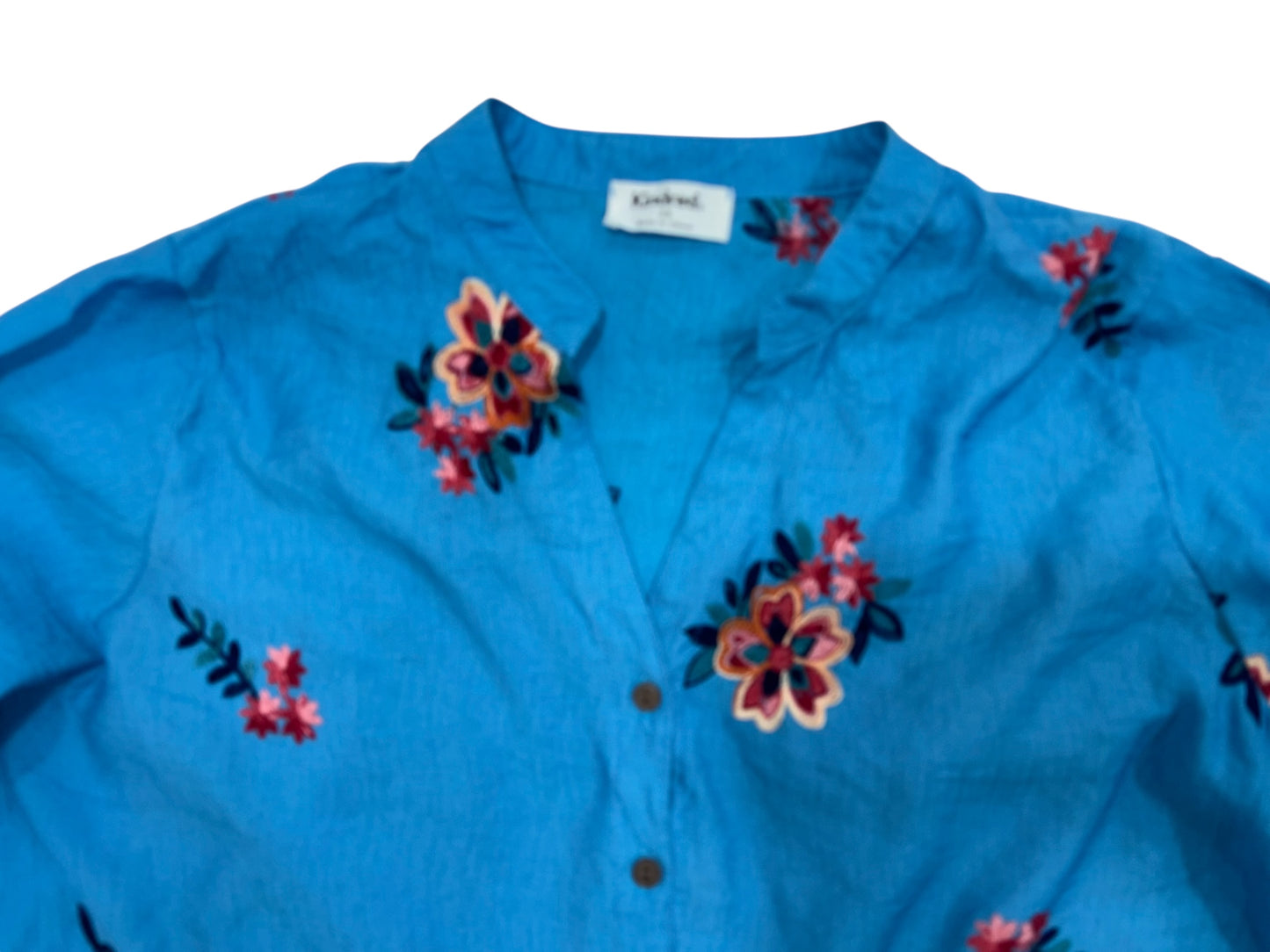 Kindred Blue Embroidered Button-Up Blouse – Size 2X